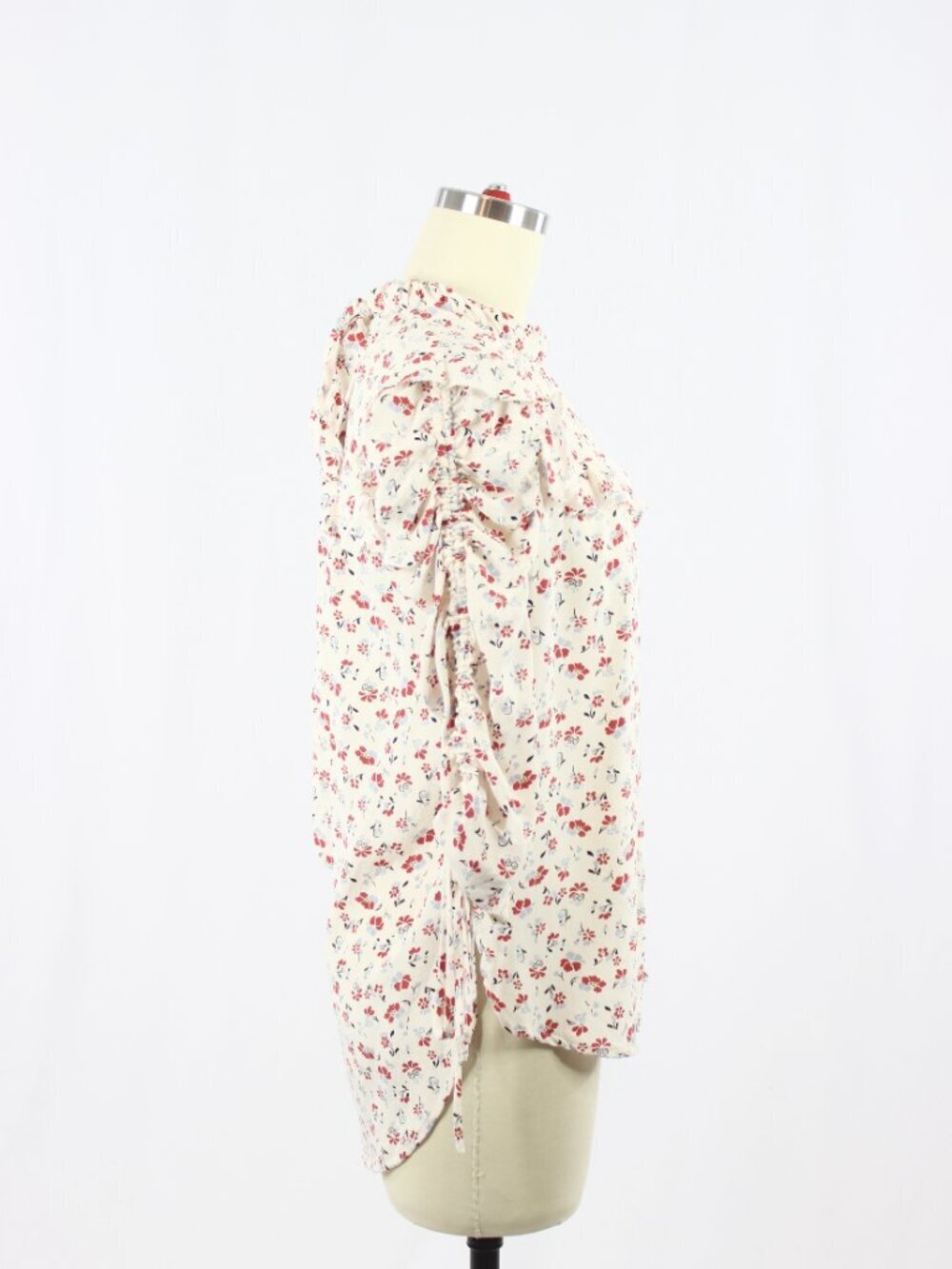 VERONICA BEARD Howell Red Floral 100% Silk Crepe Ruched Sleeve Blouse, Size 2 - Picture 6 of 15